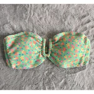 Billabong Floral Bandeau Bikini Top M Eco Smocked Strapless Swim NWT Beach